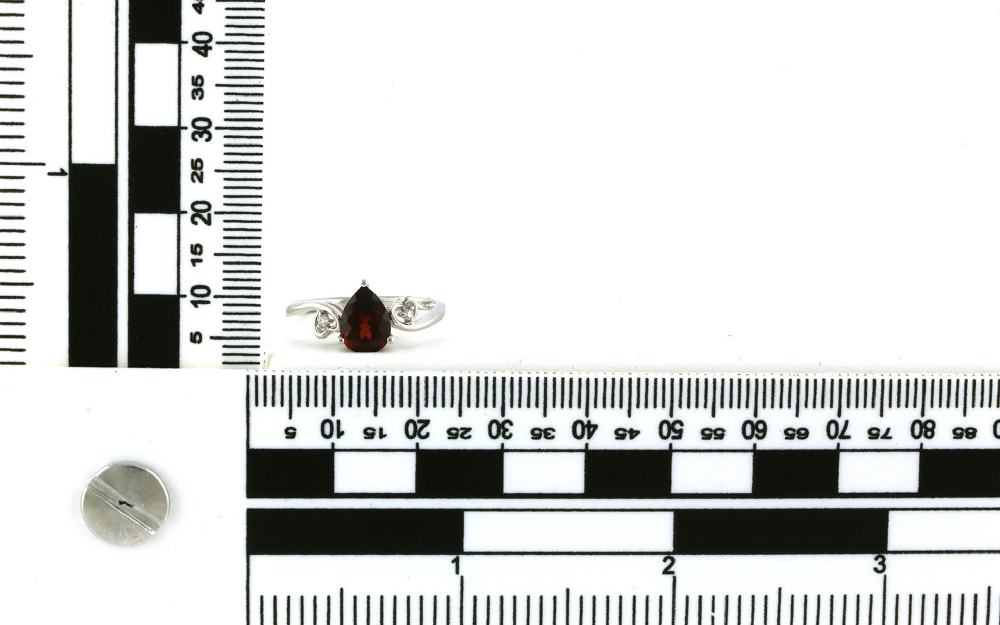 3-Stone Pear-cut Garnet and Diamond Heart Side Accents Ring in White Gold (1.37cts TWT) scale