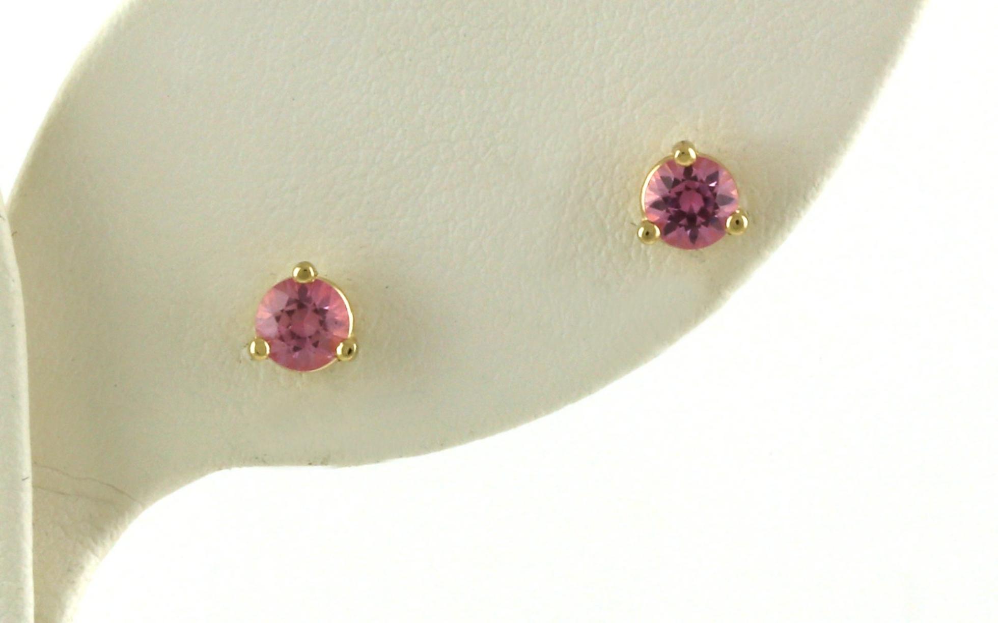 Pink Montana Sapphire Stud Earrings in 3-Prong Martini Settings in Yellow Gold (0.70cts TWT)