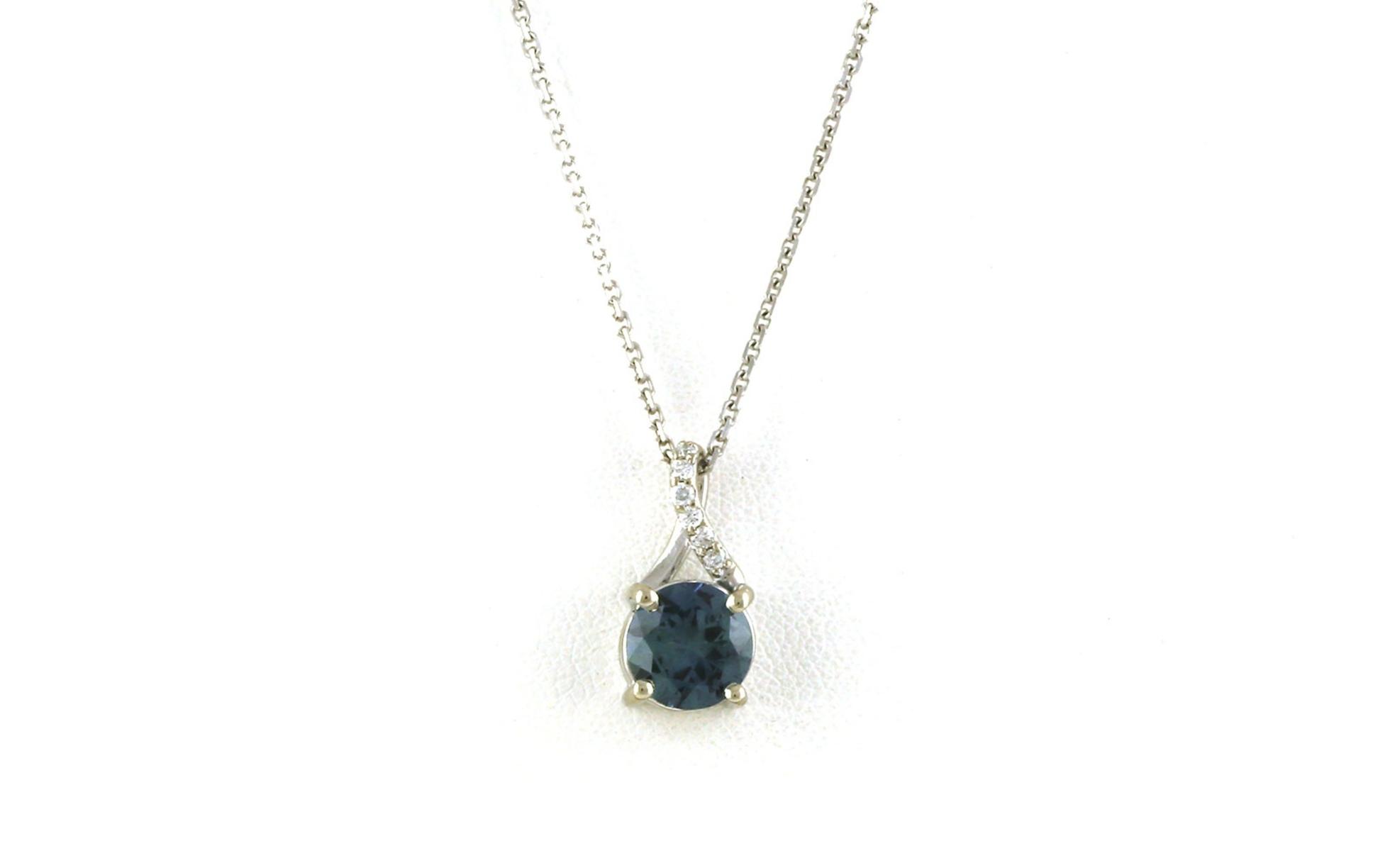 Solitaire Crossover Drop Pendant Montana Sapphire and Diamond Necklace in White Gold (1.72cts TWT)