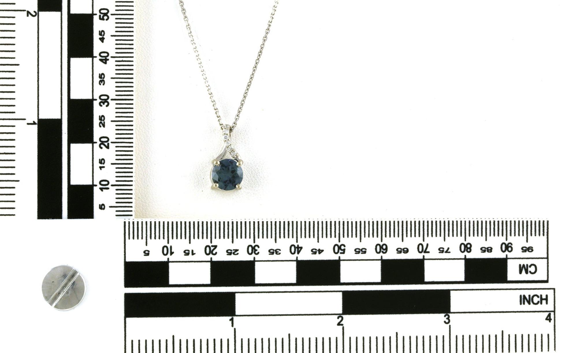 Solitaire Crossover Drop Pendant Montana Sapphire and Diamond Necklace in White Gold (1.72cts TWT) - scale