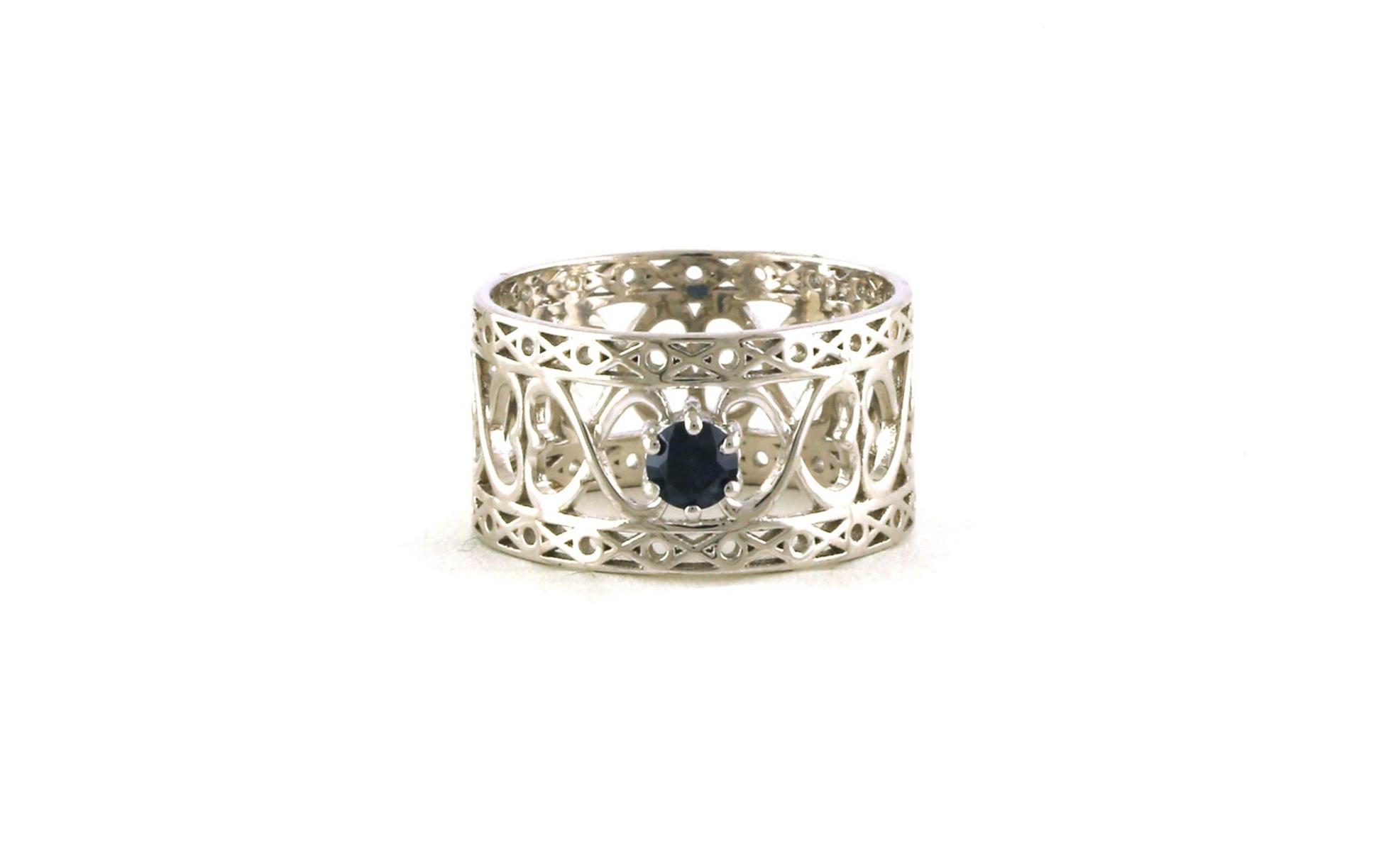 Wide Filigree Hearts Montana Sapphire Ring in Sterling Silver (0.35cts)