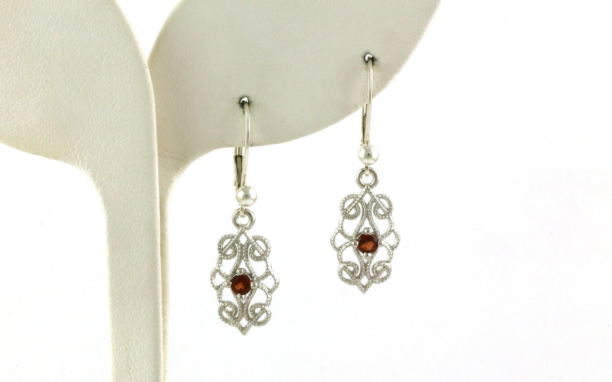 Vintage-style Filigree Montana Garnet Dangle Earrings in Sterling Silver (3.0mm)