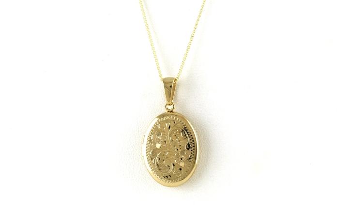 content/products/Oval Locket Necklace with Engraved Floral Design Accent in Yellow Gold