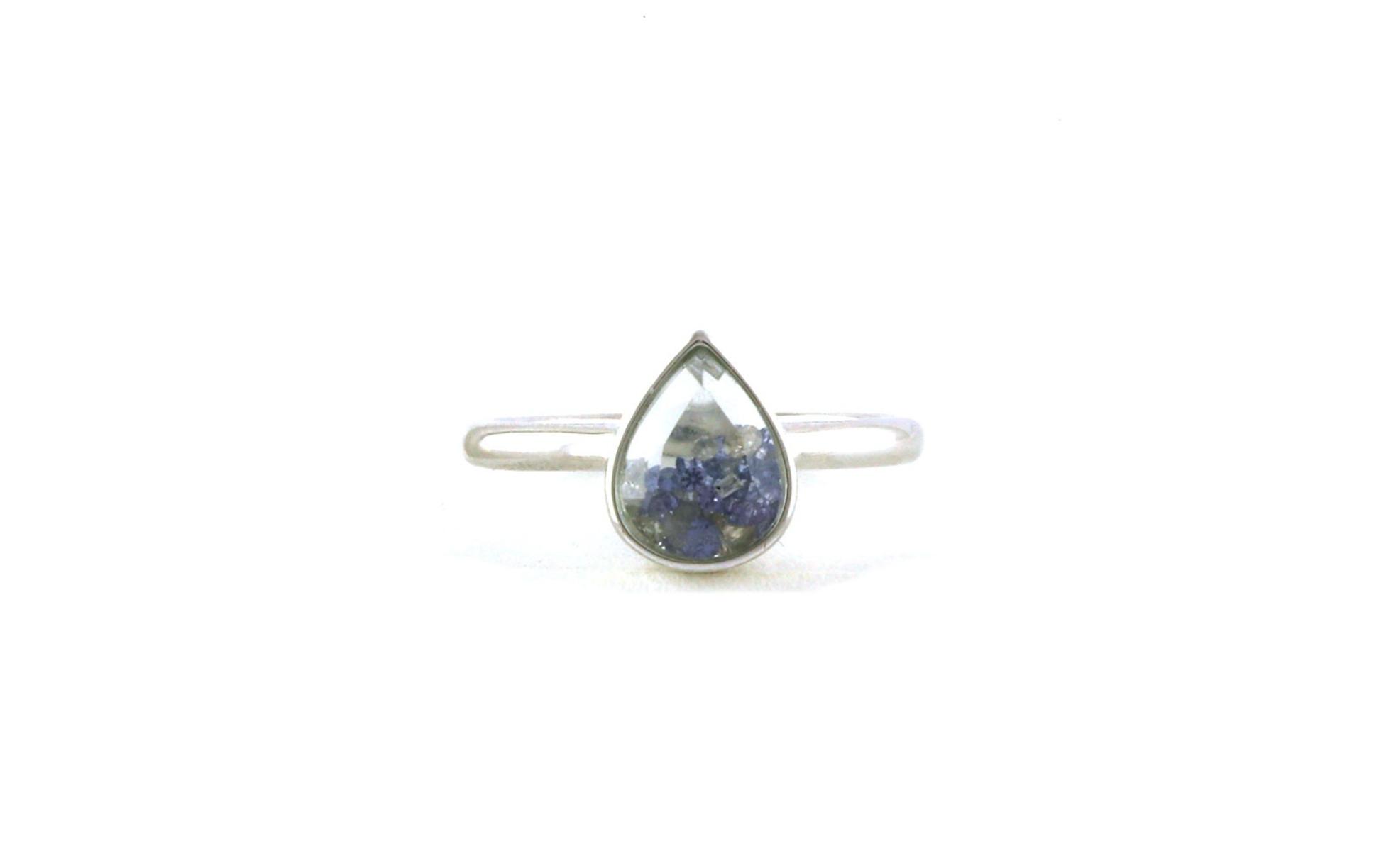 Pear Shaped Shaker-style Montana Yogo Sapphire and Diamond Ring with Clear Sapphire Crystal Top in White Gold (0.44cts) 