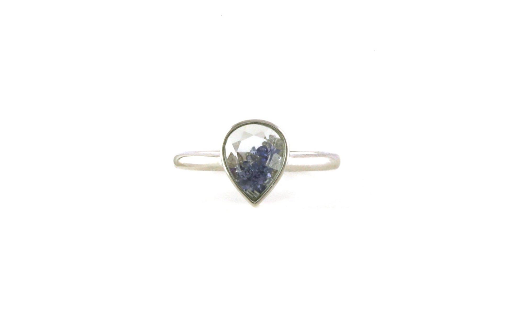 Pear Shaped Shaker-style Montana Yogo Sapphire and Diamond Ring with Clear Sapphire Crystal Top in White Gold (0.44cts)  flipped