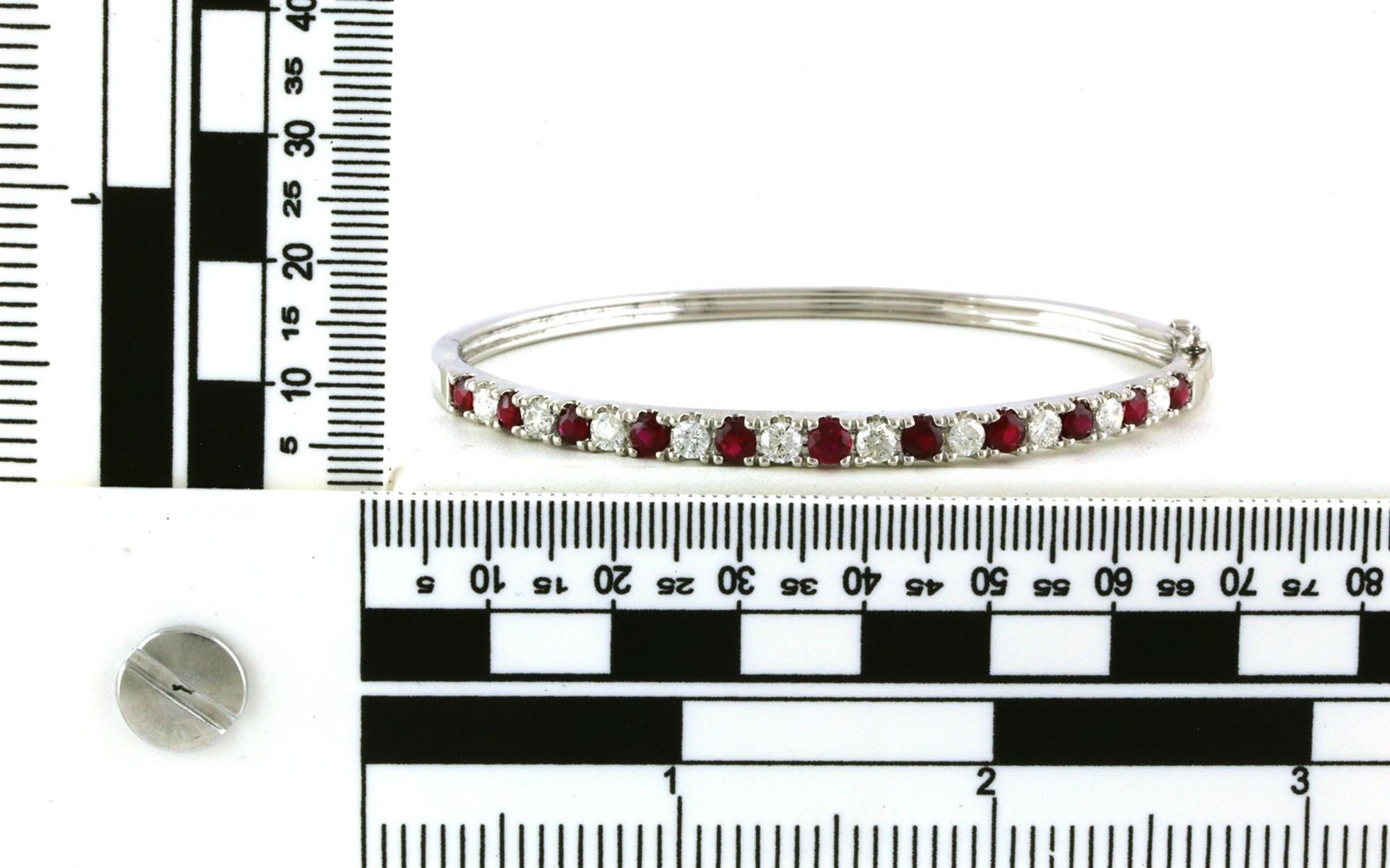 Alternating Ruby and Diamond Hinged Bangle Bracelet in White Gold (2.72cts TWT) scale