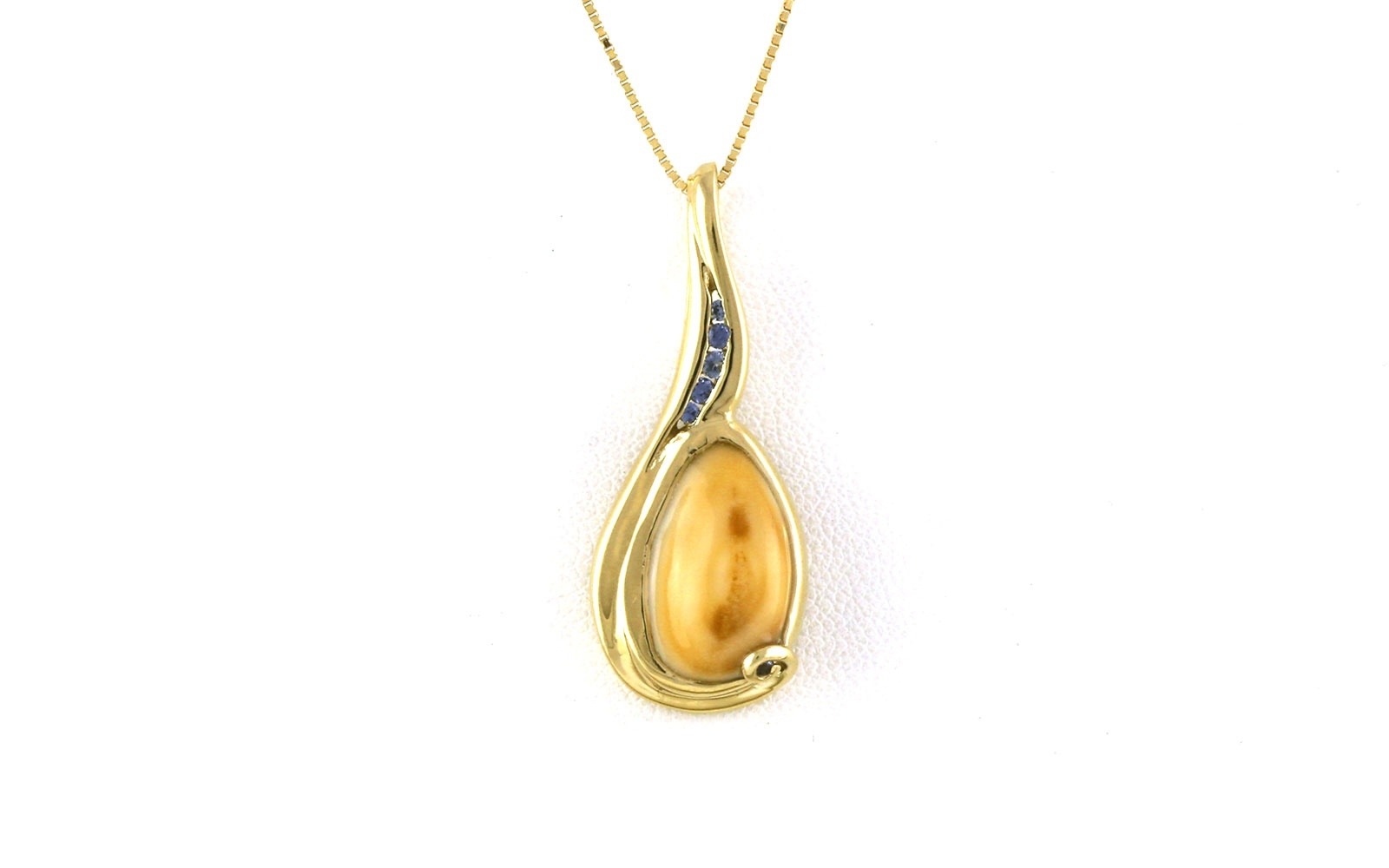 Swoop Drop Bezel-set Elk Ivory Necklace with Channel-set Montana Yogo Sapphires in Yellow Gold (0.15cts TWT)
