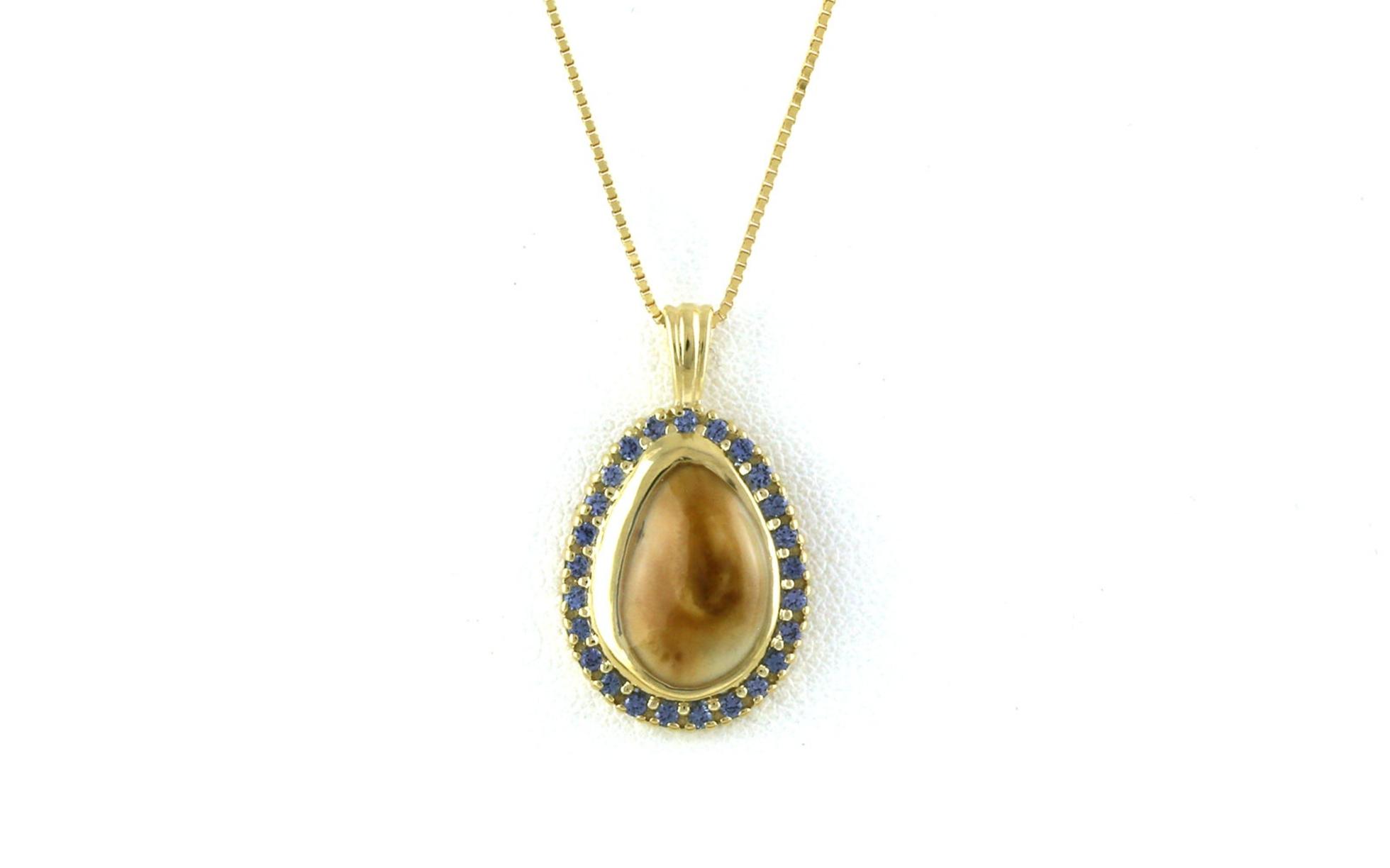  Halo Montana Yogo Sapphire and Bezel-set Elk Ivory Necklace in Yellow Gold (0.35cts TWT)