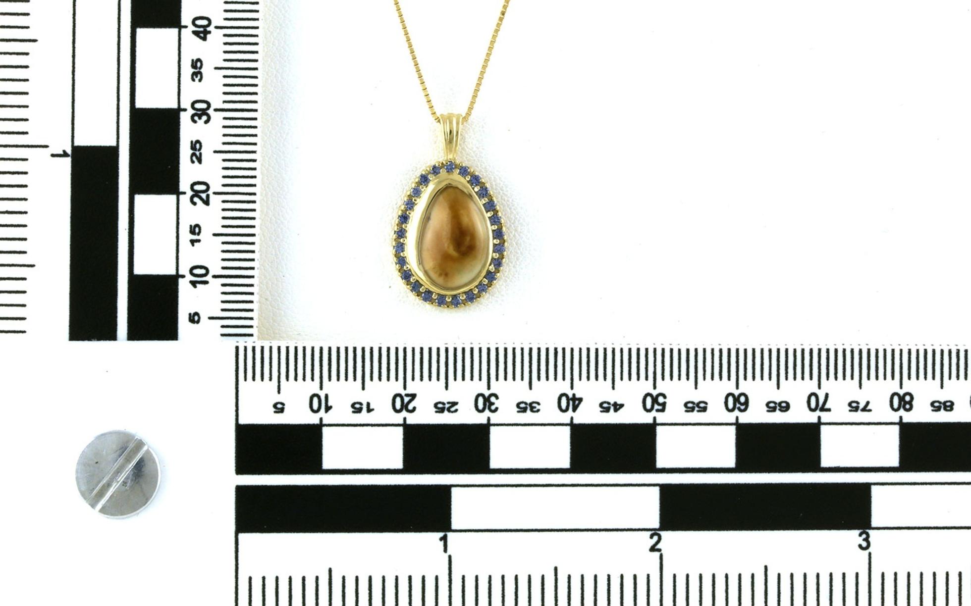  Halo Montana Yogo Sapphire and Bezel-set Elk Ivory Necklace in Yellow Gold (0.35cts TWT) scale