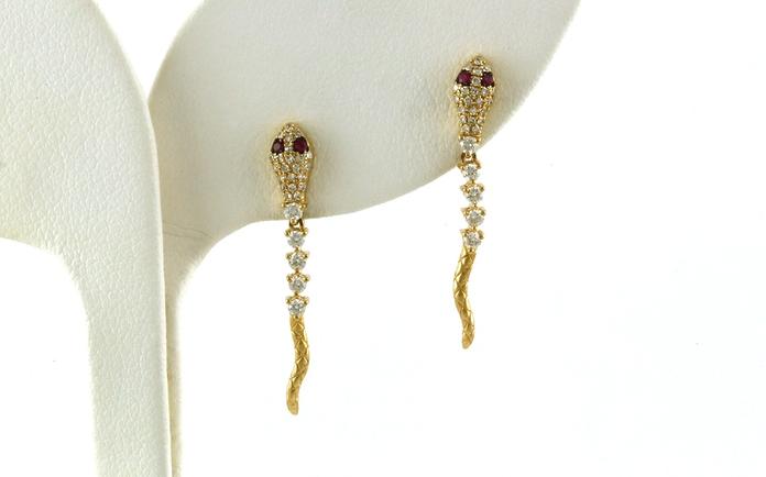 content/products/Segmented Snake Diamond Dangle Earrings with Ruby Eyes in Yellow Gold (0.29cts TWT)