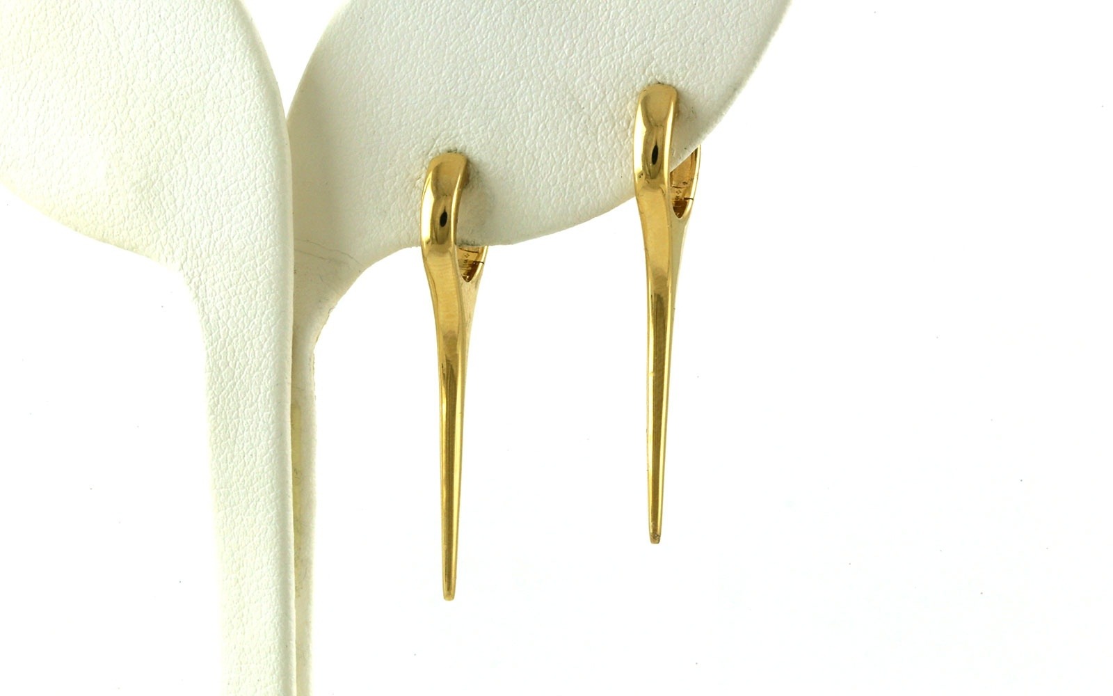 Solid Long Spiked Hoop Earrings in Yellow Gold