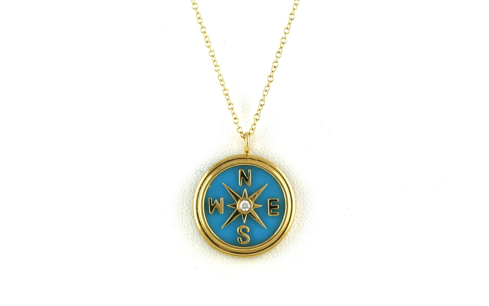 Turquoise Inlayed and Diamond Compass Rose Necklace in Yellow Gold (3.00cts TWT)