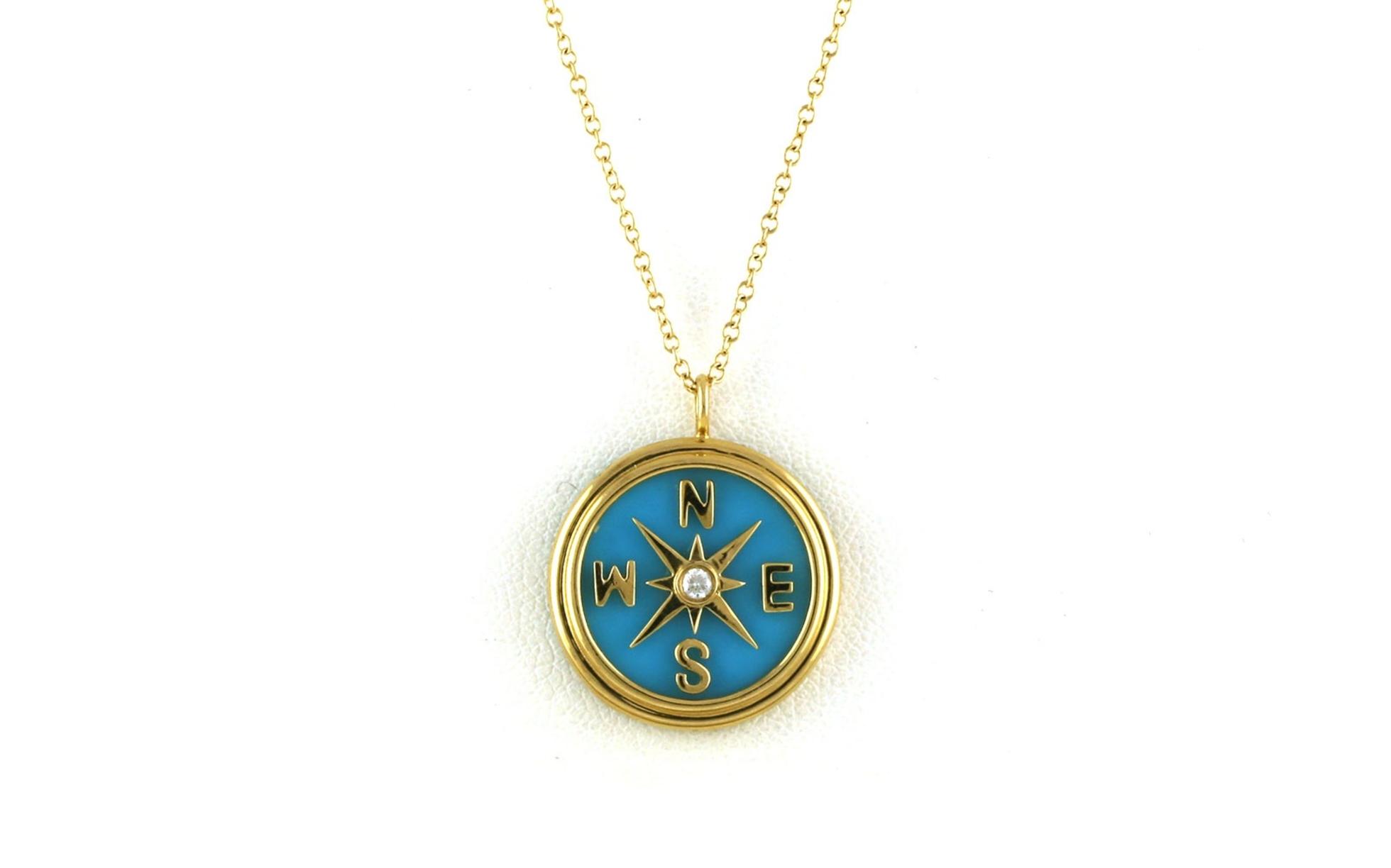 Turquoise Inlayed and Diamond Compass Rose Necklace in Yellow Gold (3.00cts TWT)