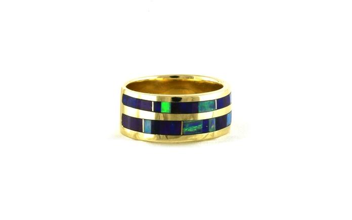 content/products/Estate Piece: 2-Row Opal and Blue Lapis Inlay Wedding Band in Yellow Gold