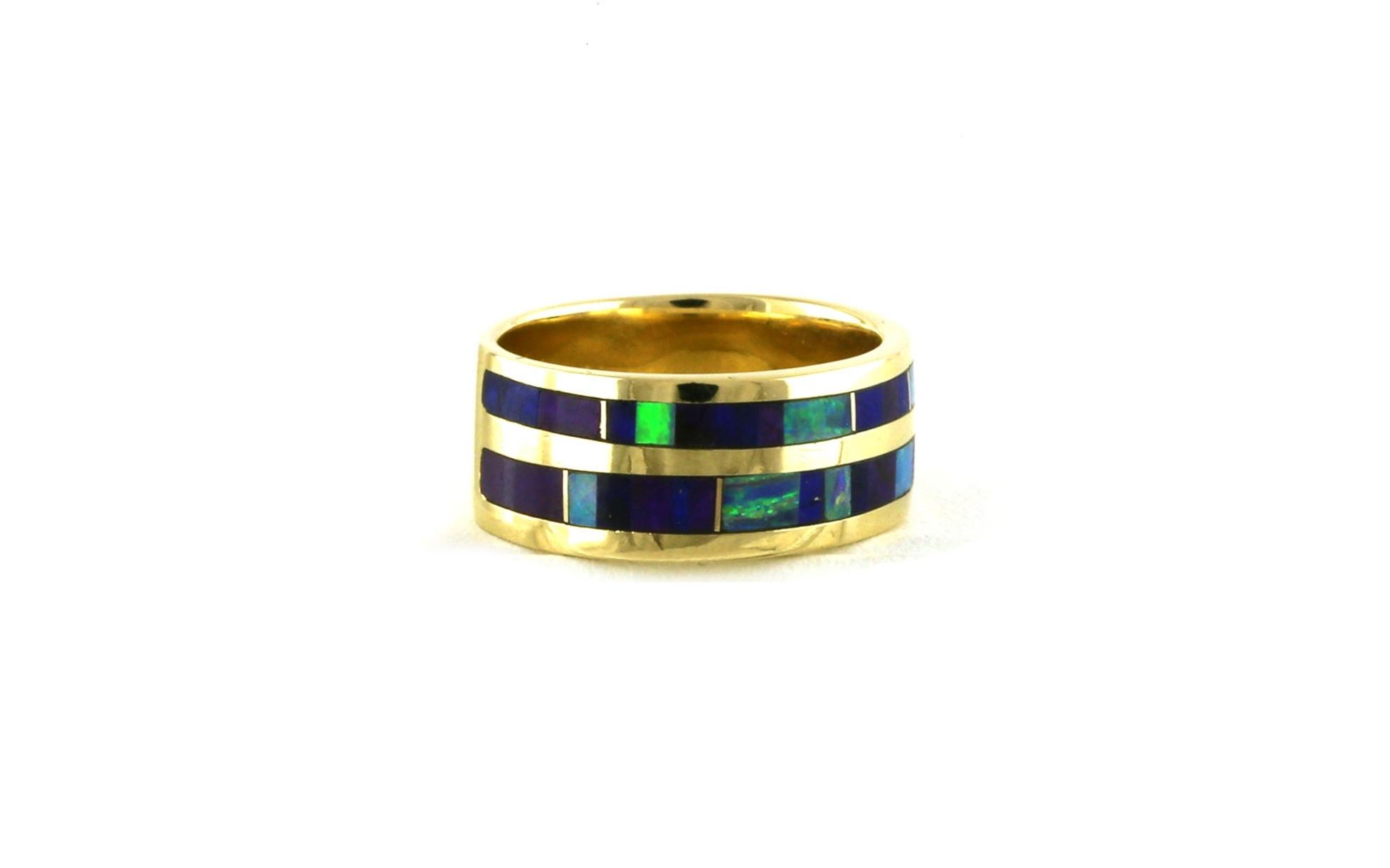 Estate Piece: 2-Row Opal and Blue Lapis Inlay Wedding Band in Yellow Gold