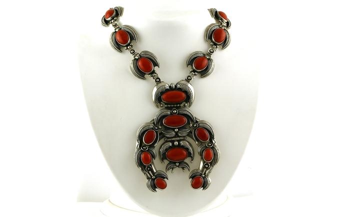 content/products/Estate Piece: Native Squash Blossom Coral Necklace in Sterling Silver