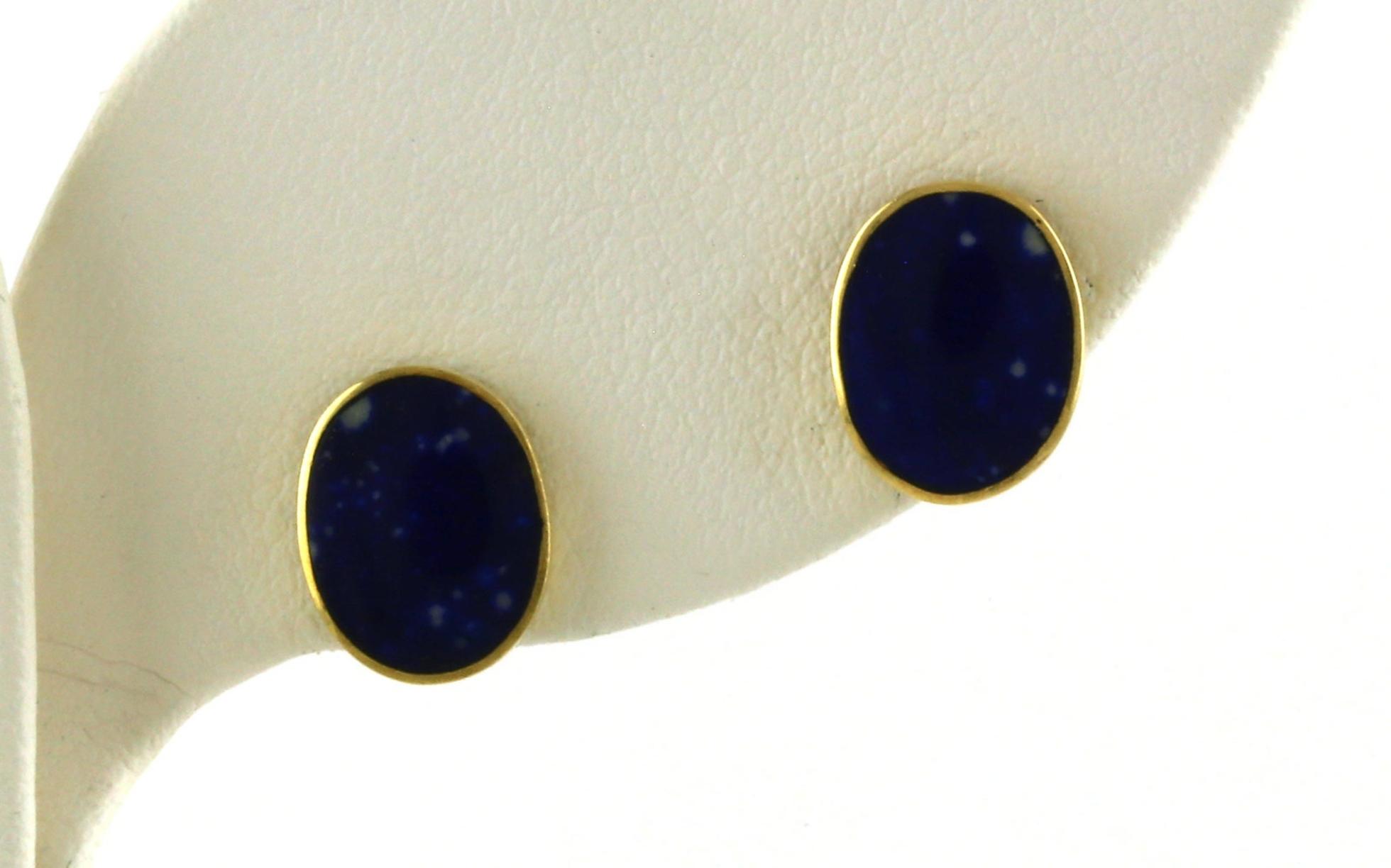 Estate Piece: Bezel-set Oval Cabochon-cut Blue Lapis Earrings in Yellow Gold