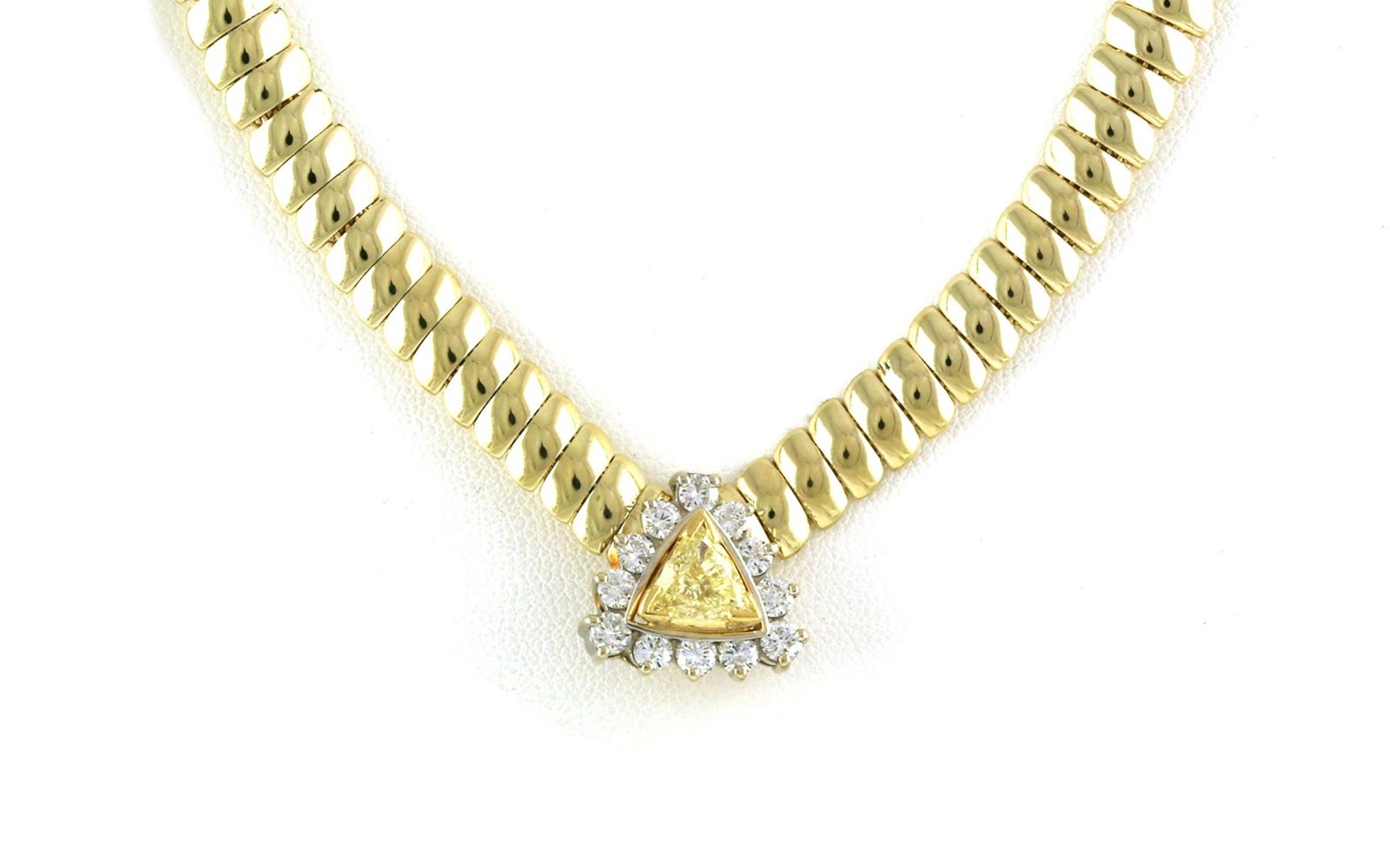 Estate Piece: Trillion-cut Fancy Yellow Diamond and White Diamond Cluster Collar Necklace in Yellow Gold (1.95cts TWT)