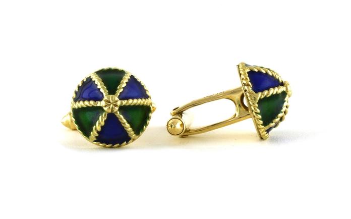 content/products/Estate Piece: Umbrella-style Green and Blue Enamel Cufflinks in Yellow Gold