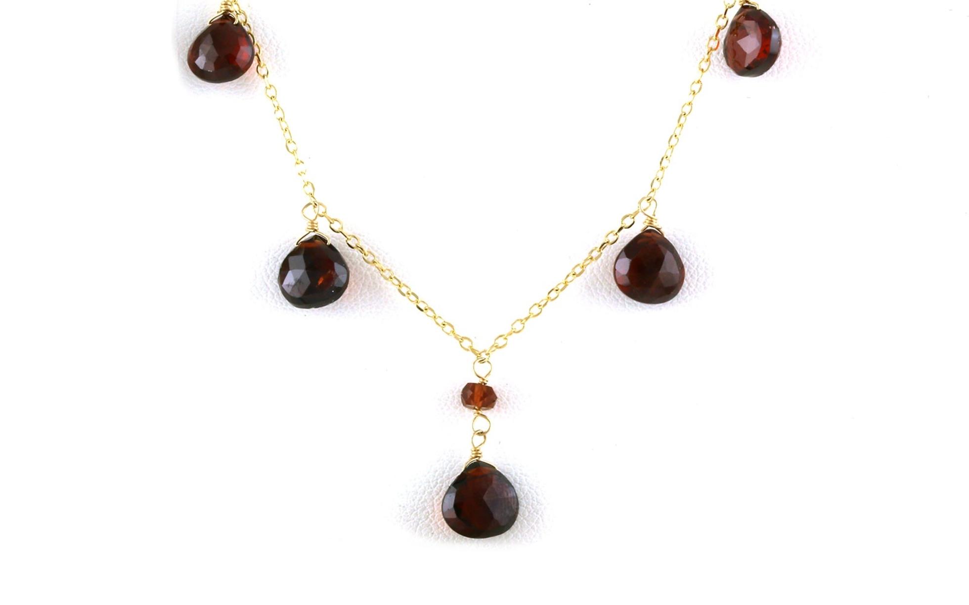 Estate Piece: Garnet Briolette Dangle Station Necklace in Yellow Gold