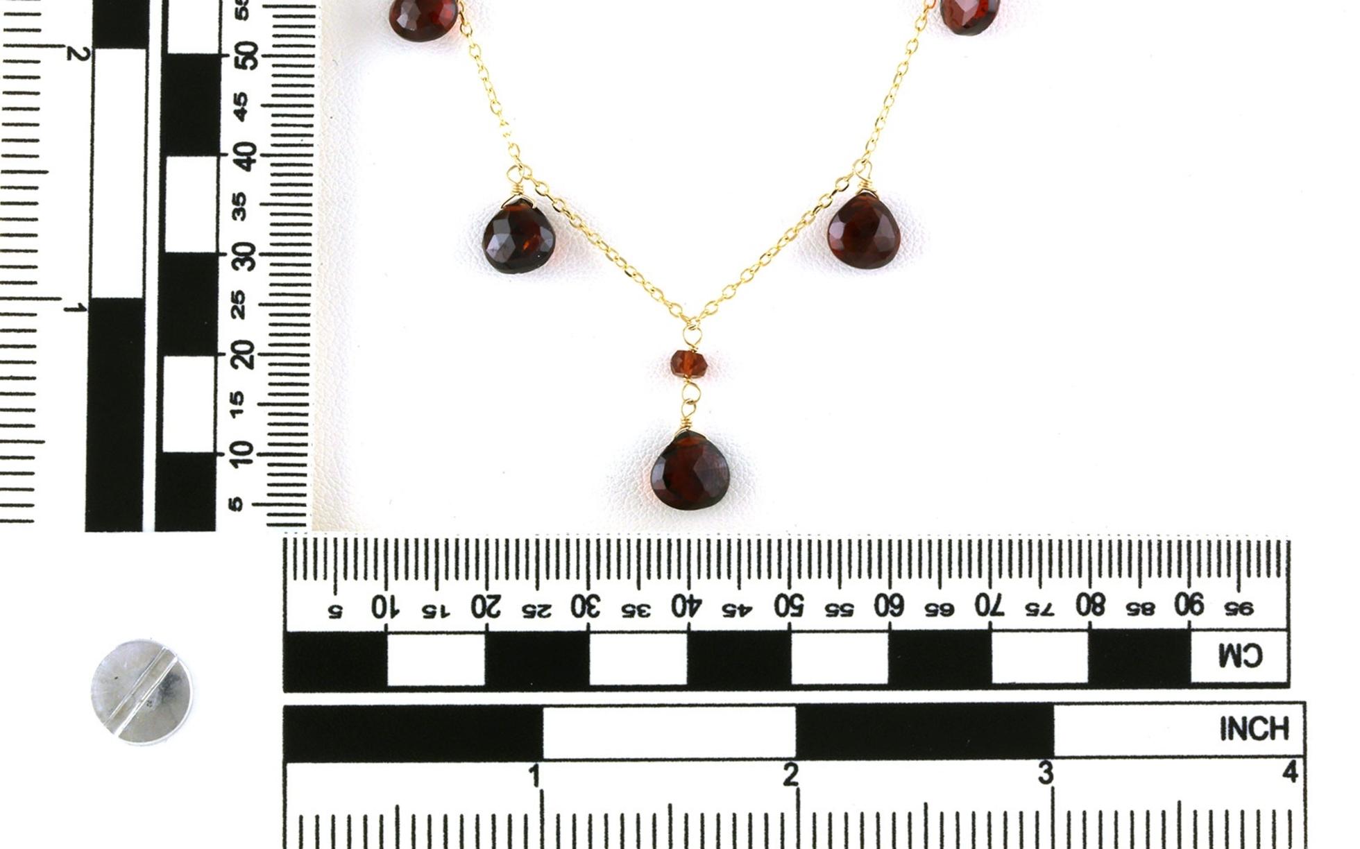 Estate Piece: Garnet Briolette Dangle Station Necklace in Yellow Gold scale