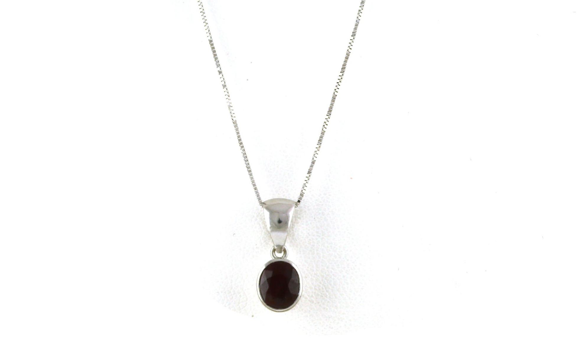 Estate Piece: Bezel-set Solitaire Oval Ruby Necklace in White Gold (1.00cts)