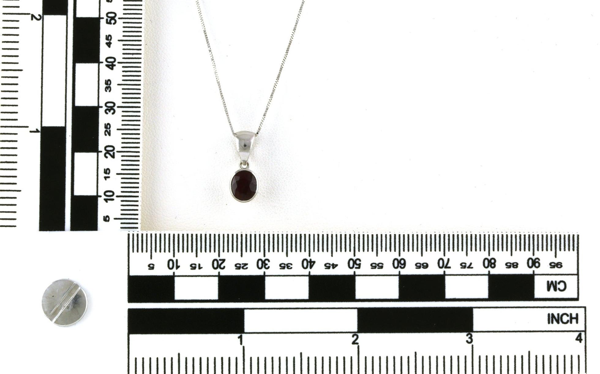 Estate Piece: Bezel-set Solitaire Oval Ruby Necklace in White Gold (1.00cts) scale