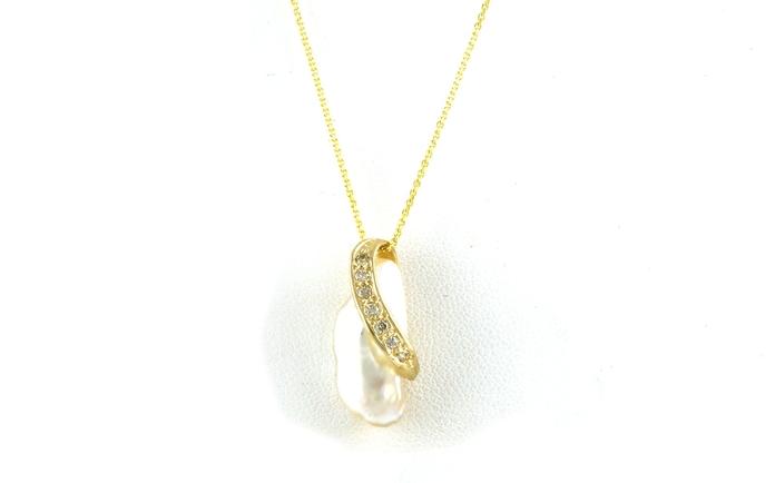 content/products/Estate Piece: Biwa Pearl Necklace with Crossover Diamond Accents in Yellow Gold