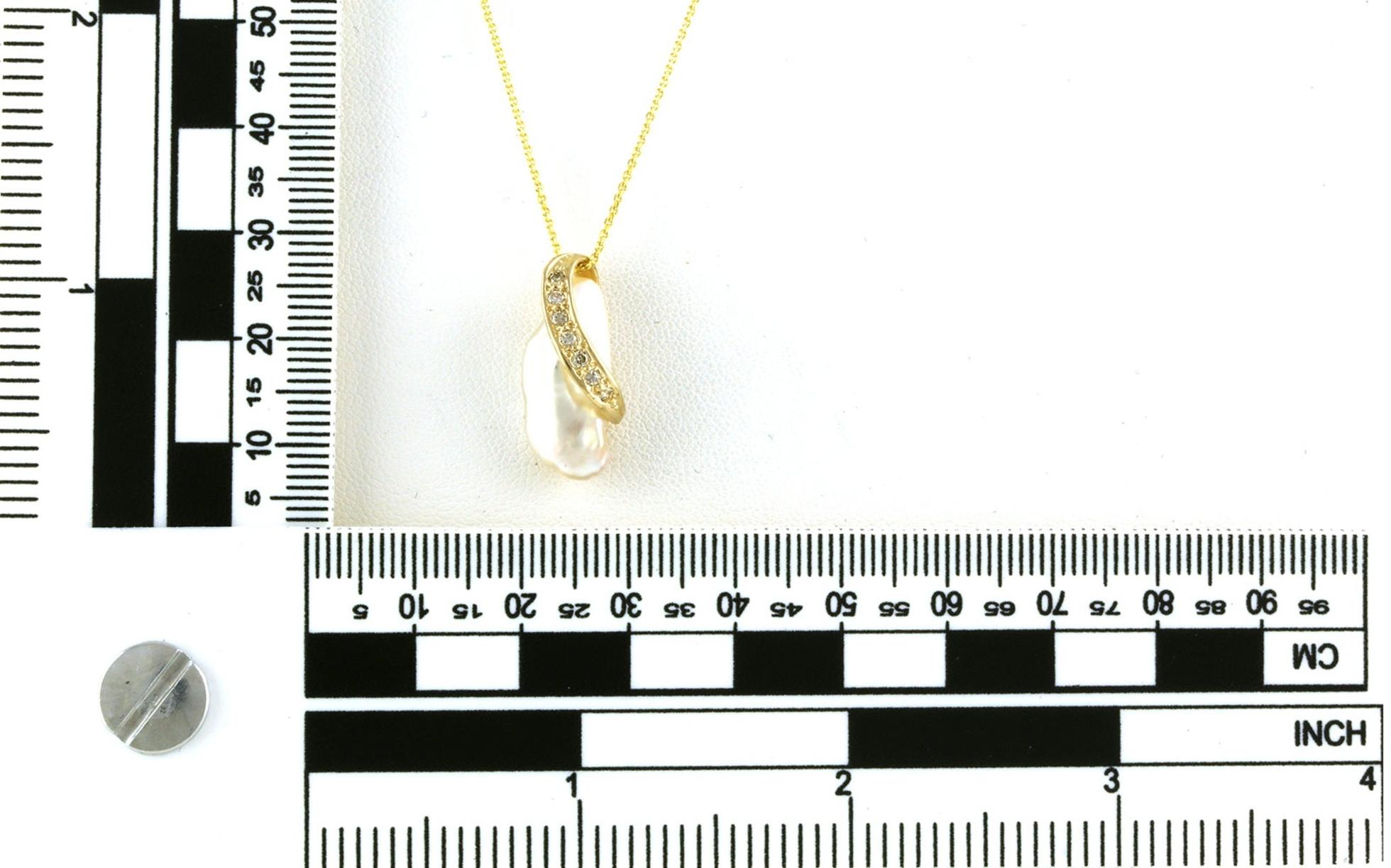 Estate Piece: Biwa Pearl Necklace with Crossover Diamond Accents in Yellow Gold scale