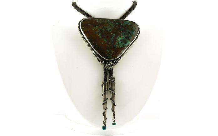 content/products/Oversized Triangle Turquoise Bolo Tie on Black Leather Cord with Turquoise Bead Accents in Sterling Silver