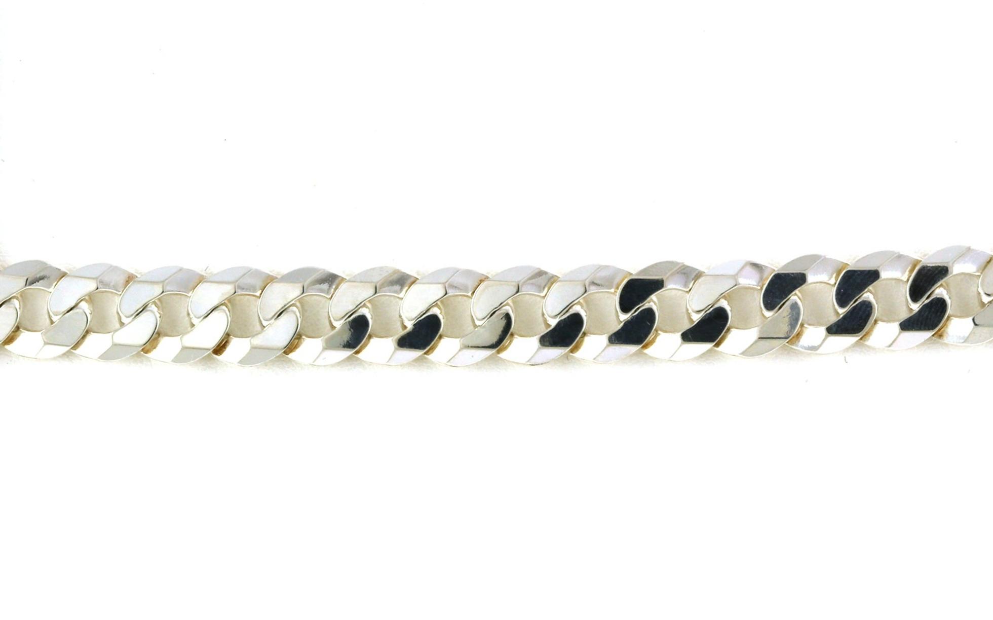 Estate Piece: Solid Curb Link Chain Bracelet with Diamond-cut Texture in Sterling Silver