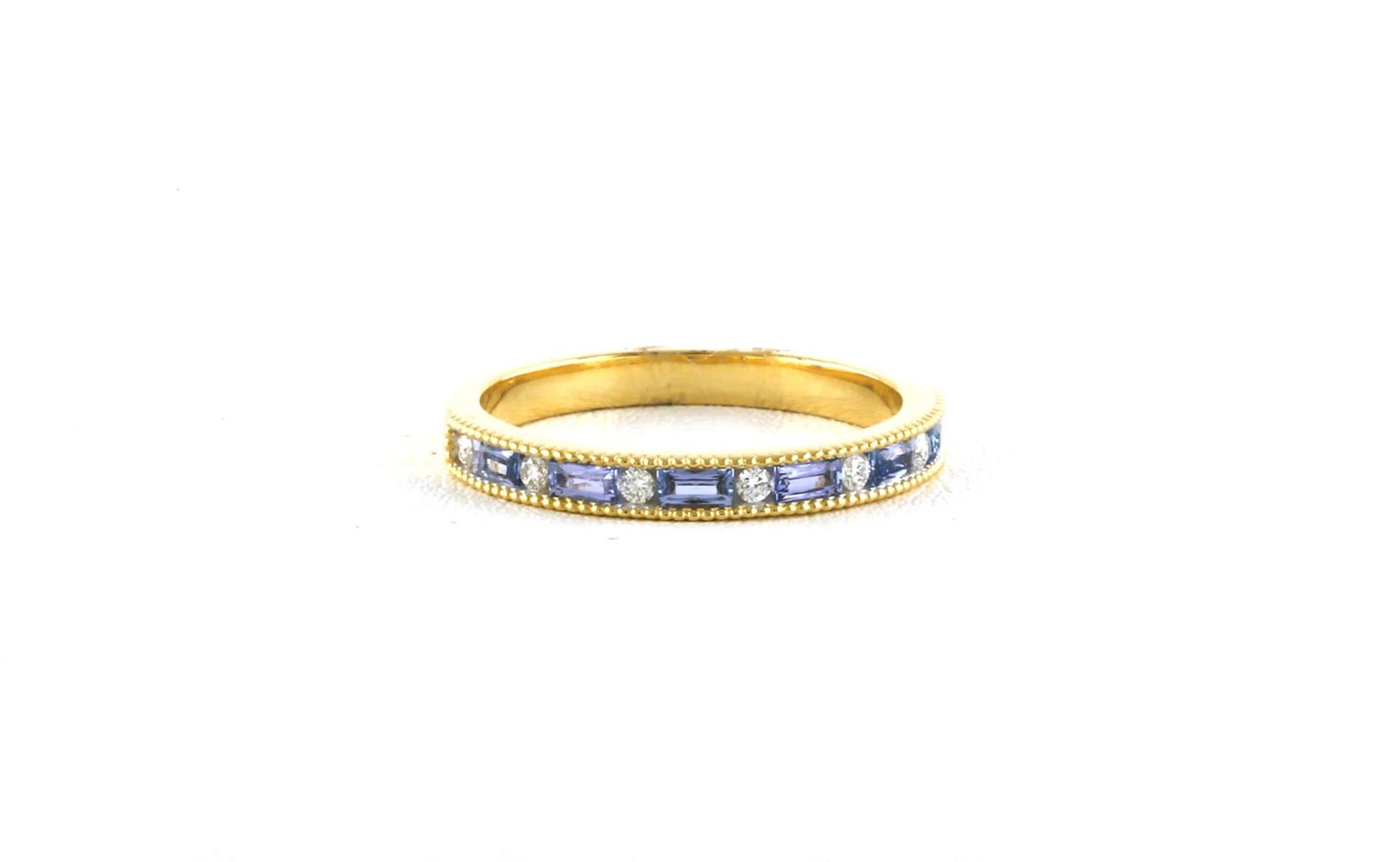 Alternating Baguette-cut Montana Yogo Sapphire and Round Diamond Band with Milgrain Detail in Yellow Gold (0.43cts TWT)