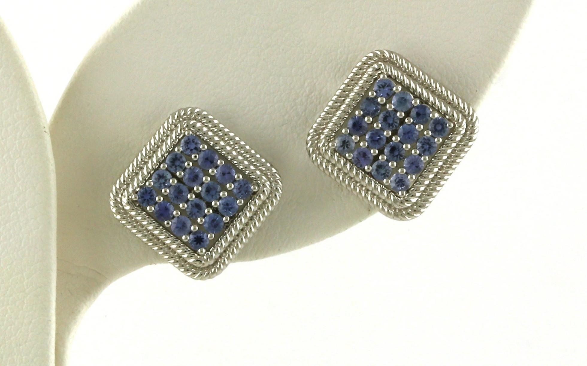 Square Pave Montana Yogo Sapphire Studs with Rope Halo Detail in White Gold (0.82cts TWT)