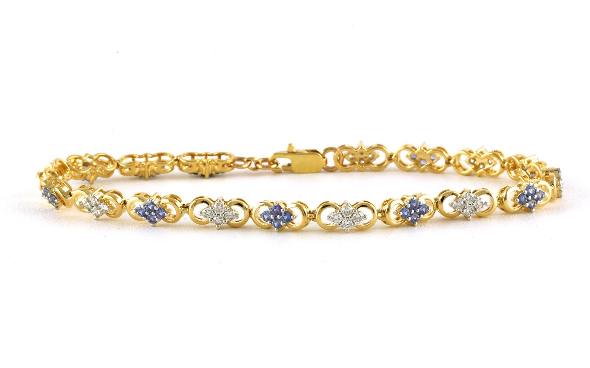 Montana Yogo Sapphire and Diamond Fancy Link Line Bracelet in Yellow Gold (1.55cts TWT)