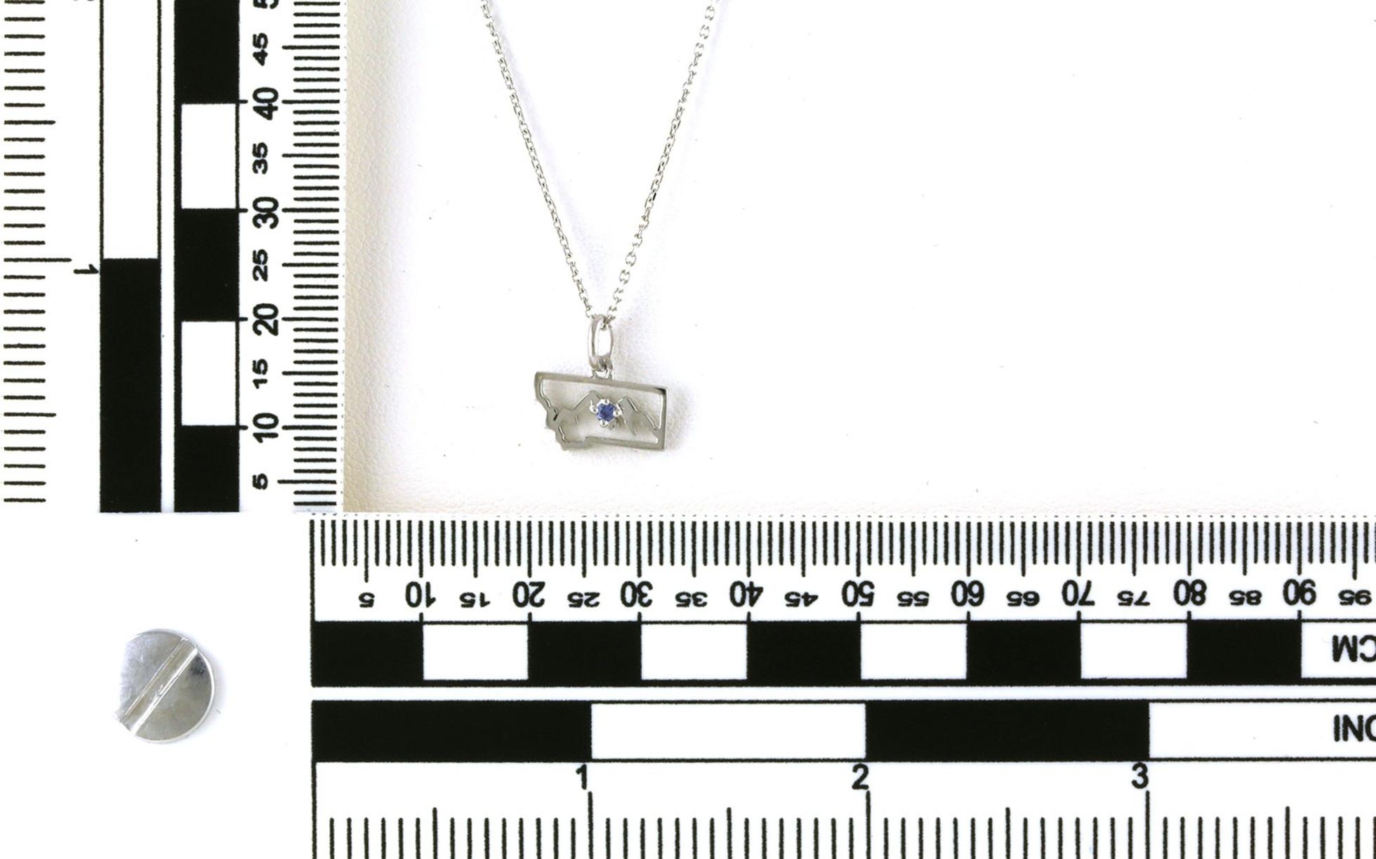 Petite State of Montana Outline Mountain Ridgeline Necklace with Montana Yogo Sapphire in Sterling Silver (0.03cts) scale