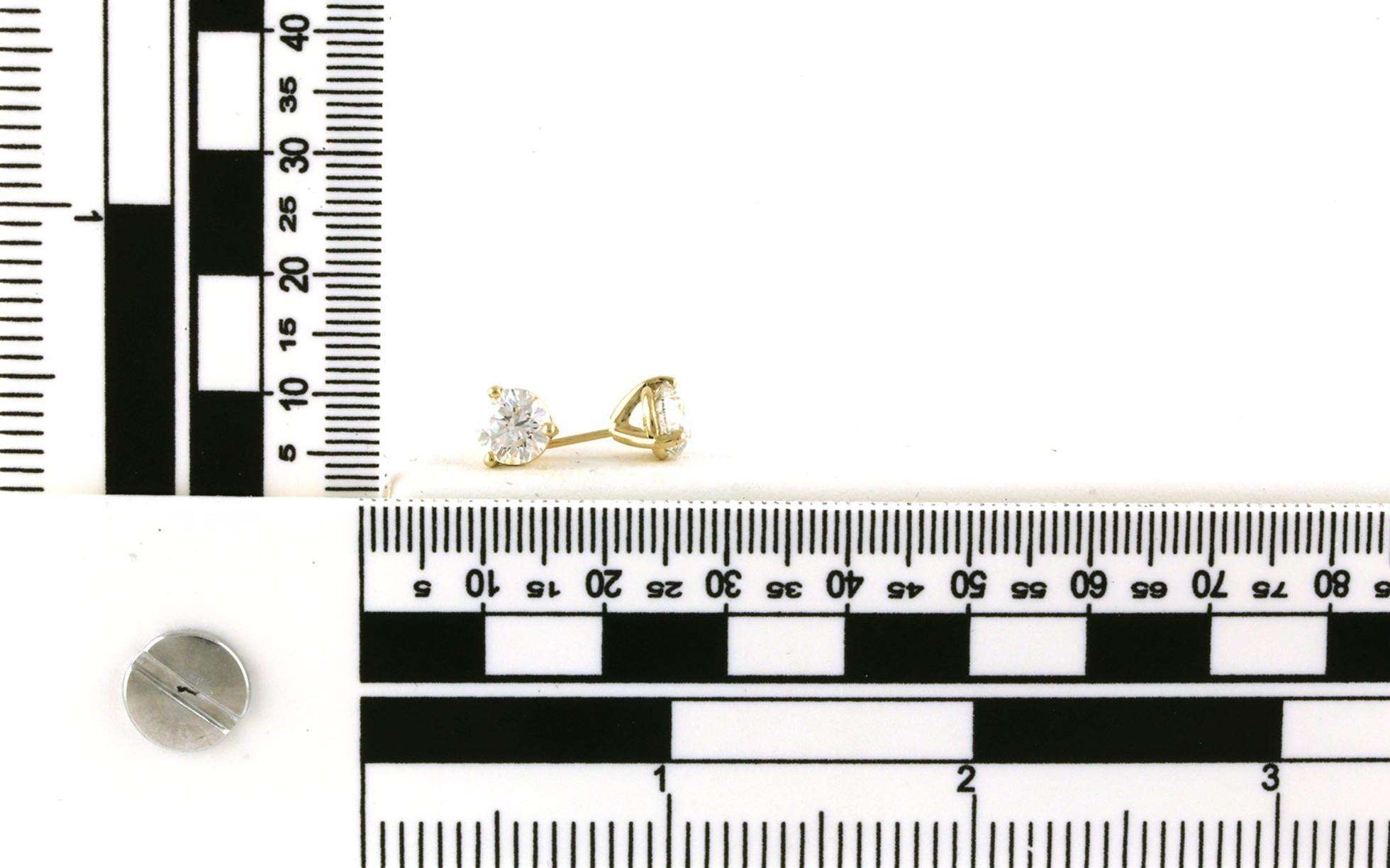 Diamond Stud Earrings in 3-Prong Martini Settings in Yellow Gold (2.01cts TWT) scale