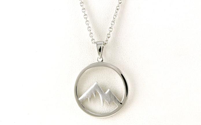 content/products/Large Circle Mountain Necklace with Satin Finish on Mountains in Sterling Silver