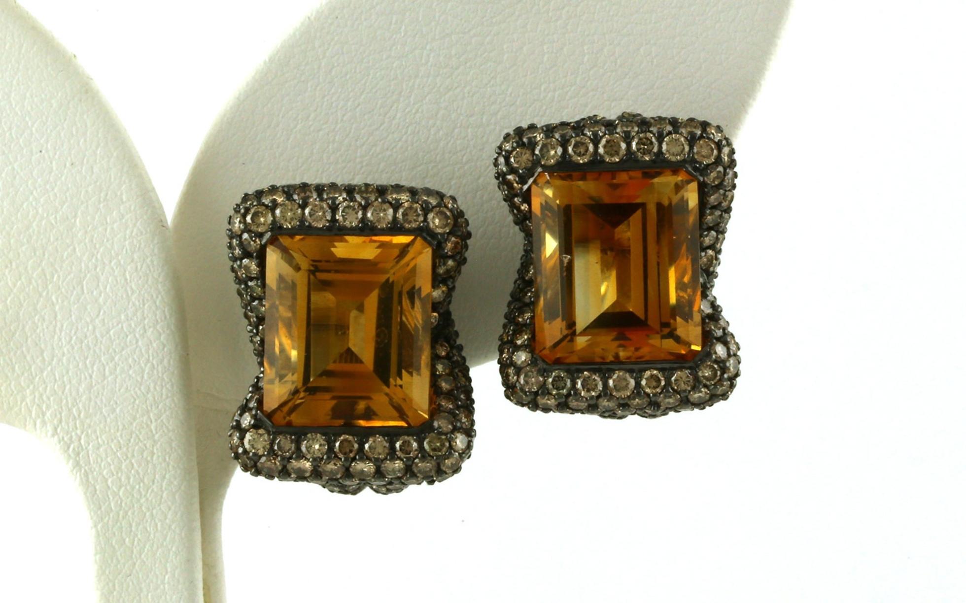 Estate Piece: Citrine Halo Earrings in Black Rhodium (2.00cts TWT)