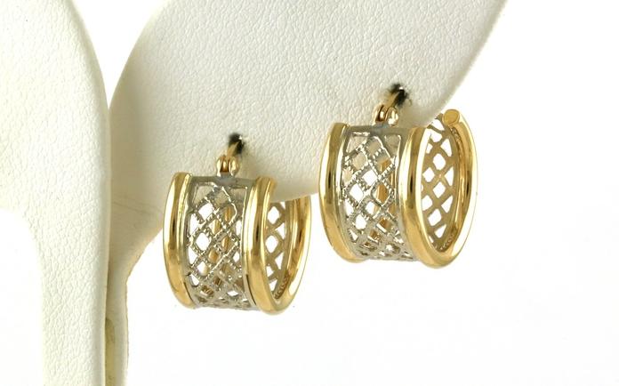 content/products/Estate Piece: Wide Weave Center Step Edge Hoop Earrings in Two-tone Gold