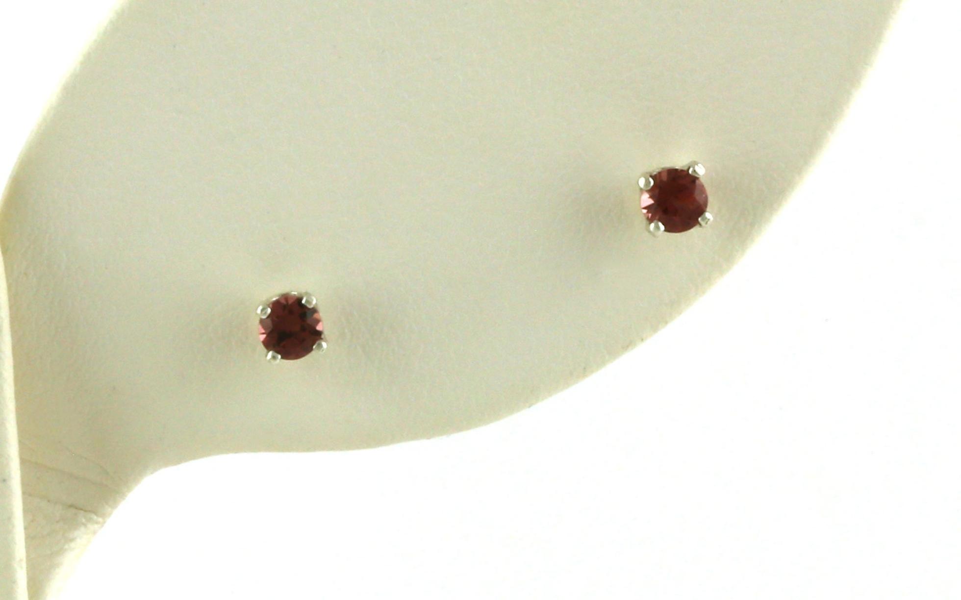 Montana Garnet Stud Earrings in 4-Prong Settings in Sterling Silver (3.00mm)