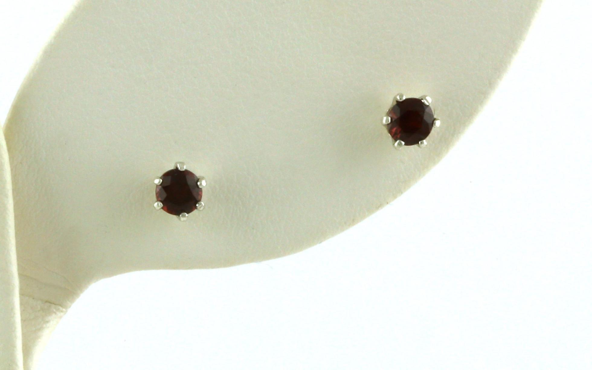 Montana Garnet Stud Earrings in 6-Prong Settings in Sterling Silver (3.50mm)