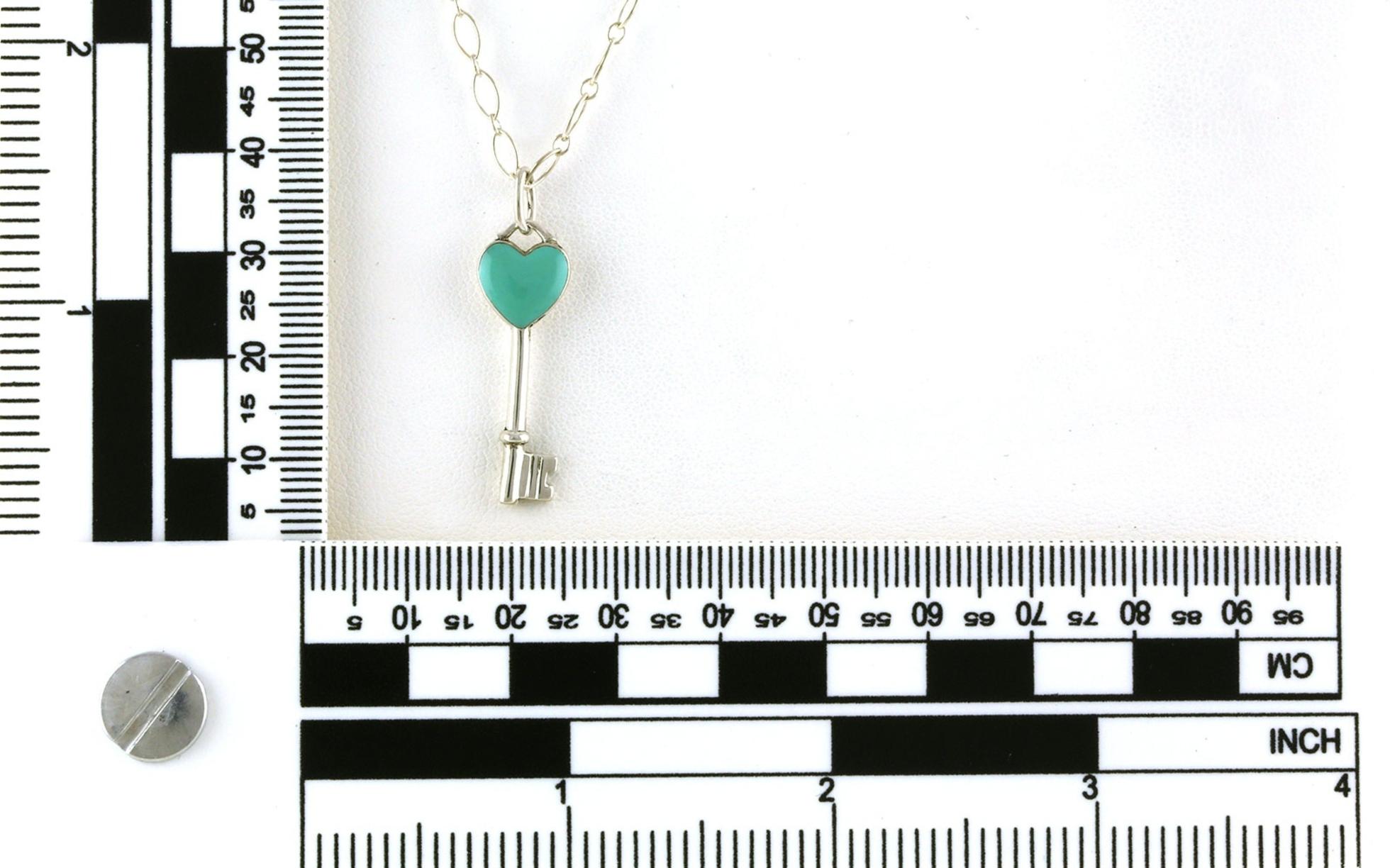 Estate Piece: Tiffany & Co. Key Blue Enamel Heart Necklace in Sterling Silver scale