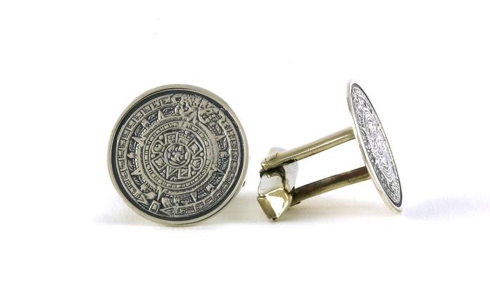 content/products/Estate Piece: Round Cufflinks with Aztec Calendar in Sterling Silver