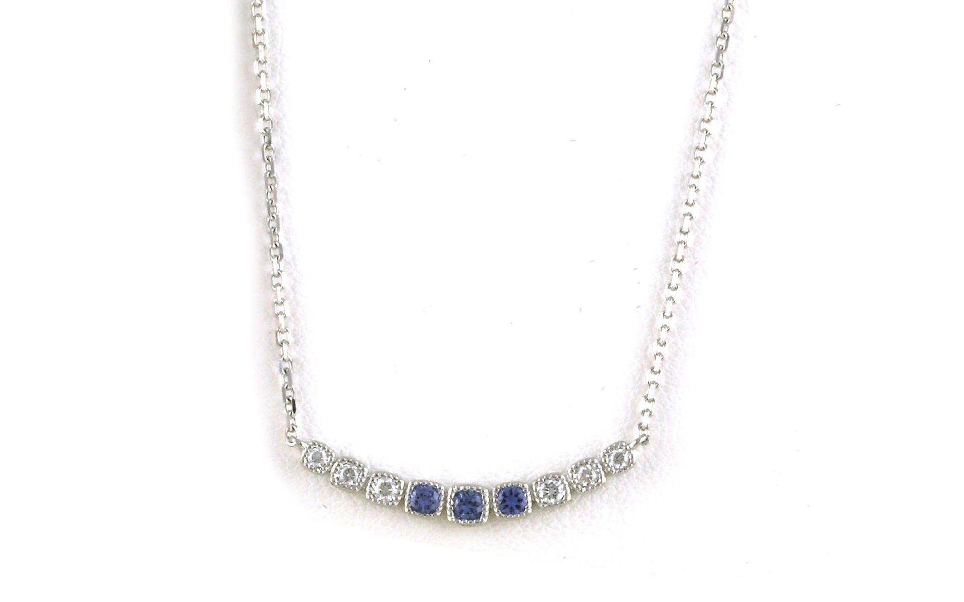 Smile 9-Stone Montana Yogo Sapphire and Diamond Necklace with Milgrain Detail in White Gold (0.26cts TWT)