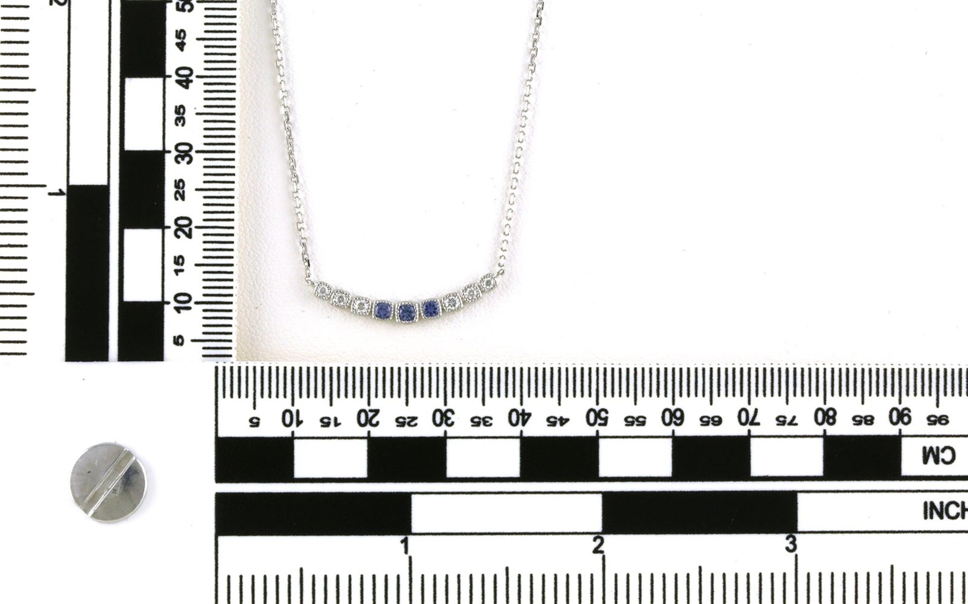 Smile 9-Stone Montana Yogo Sapphire and Diamond Necklace with Milgrain Detail in White Gold (0.26cts TWT) scale