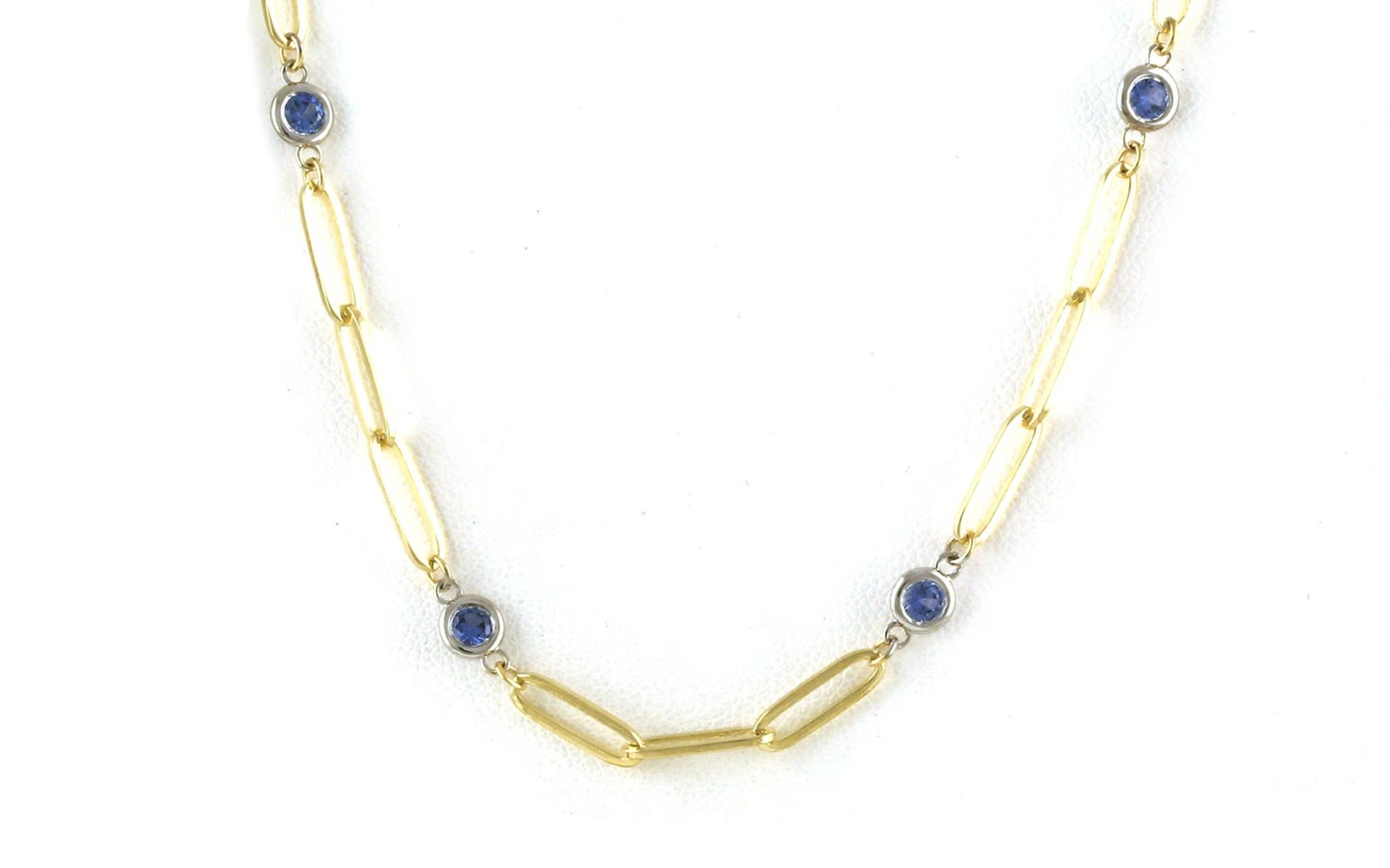 12-Stone Bezel-set Montana Yogo Sapphire Paperclip Chain Station Necklace in Two-tone Yellow and White Gold (1.17cts TWT)