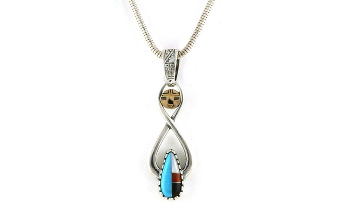 content/products/Estate Piece: Totem Geometric Inlayed Turquoise, Coral, and Mother of Pearl Necklace in Sterling Silver