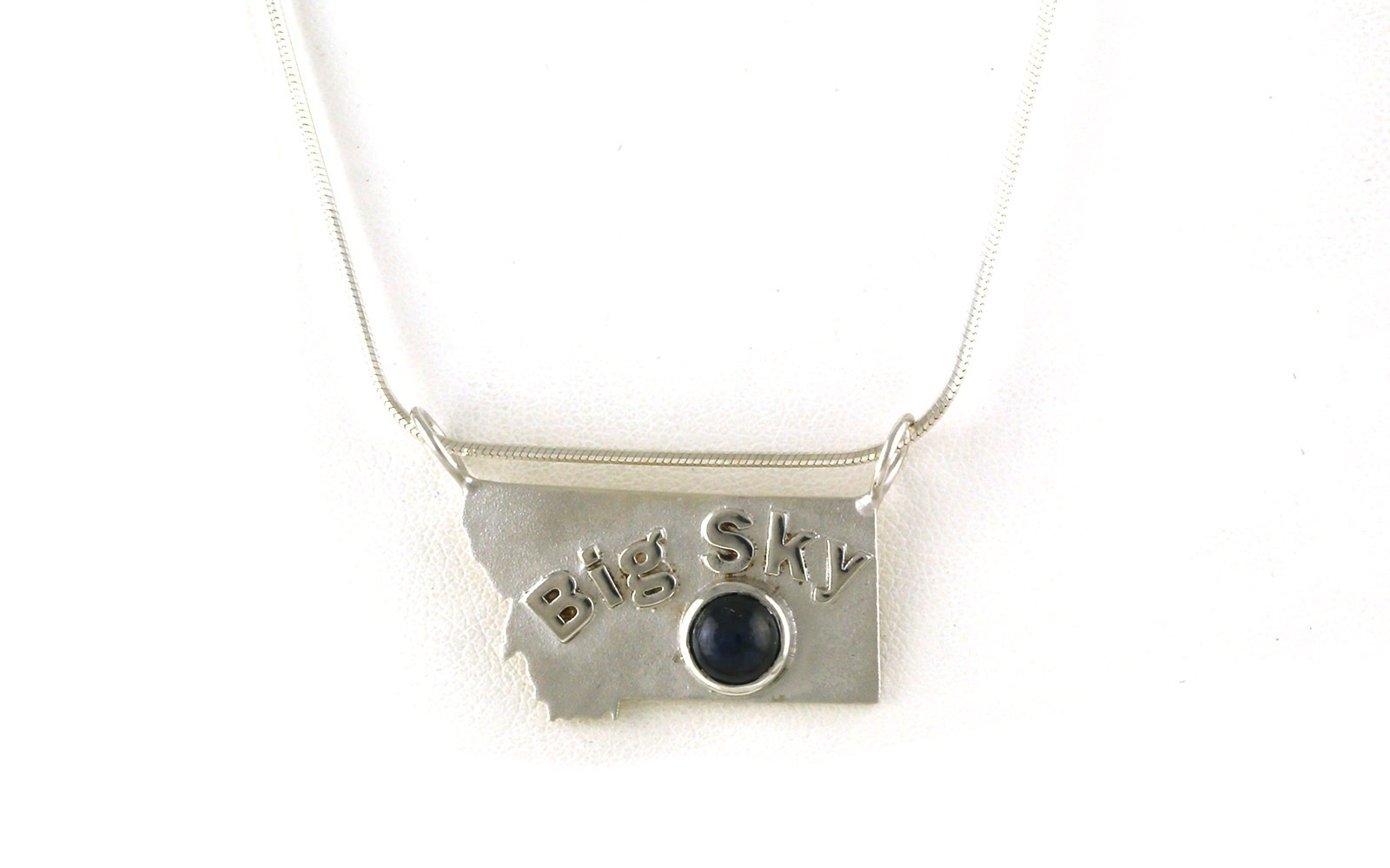 Estate Piece: "Big Sky" State of Montana Necklace with Cabochon-cut Sapphire in Sterling Silver