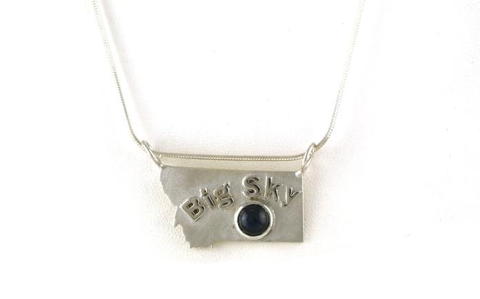 content/products/Estate Piece: "Big Sky" State of Montana Necklace with Cabochon-cut Sapphire in Sterling Silver