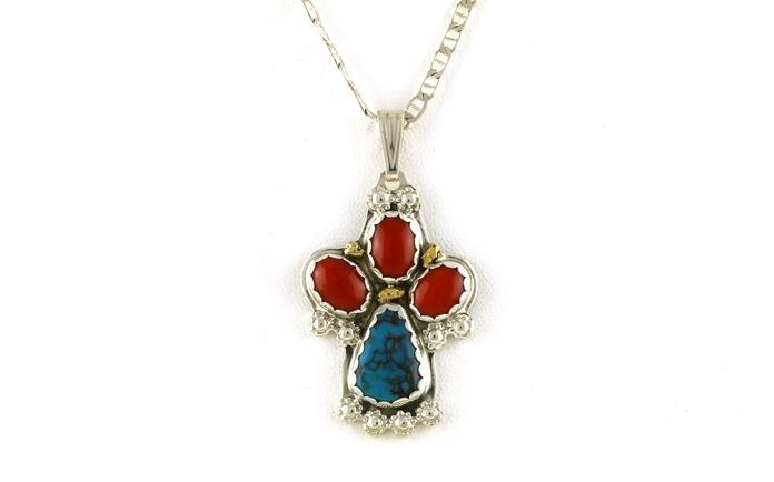 content/products/Estate Piece: Paw Print Turquoise and Coral Necklace in Sterling Silver